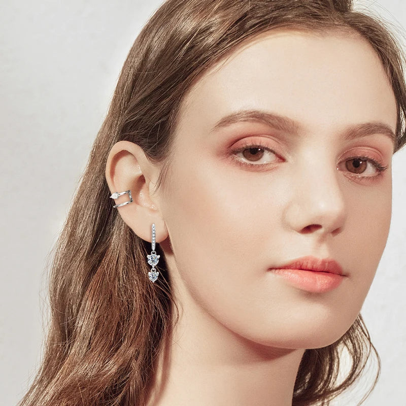 Anziw 4mm 5mm Round Moissanite Long Tassel Earrings 100% 925 Sterling Silver Women's Hoop Dangle Earrings Wedding Jewelry Gifts