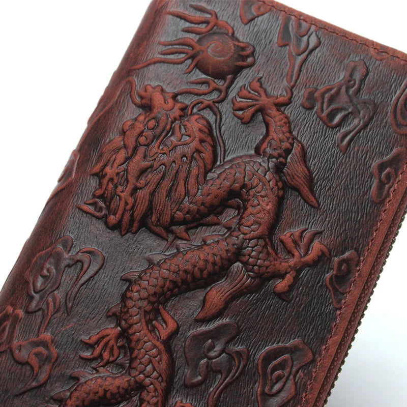 MOTAORA Chinese Style Creative Design Wallet Unisex Retro Embossed Wallets Dragon Pattern Long Men Card Holder Handmade Purse