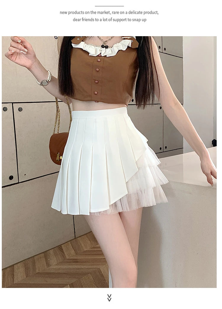 Slimming A-Line Skirt for ort Women High Waist Pleated Commuter Sle Net Gauze f Body Skirts Fem Faion