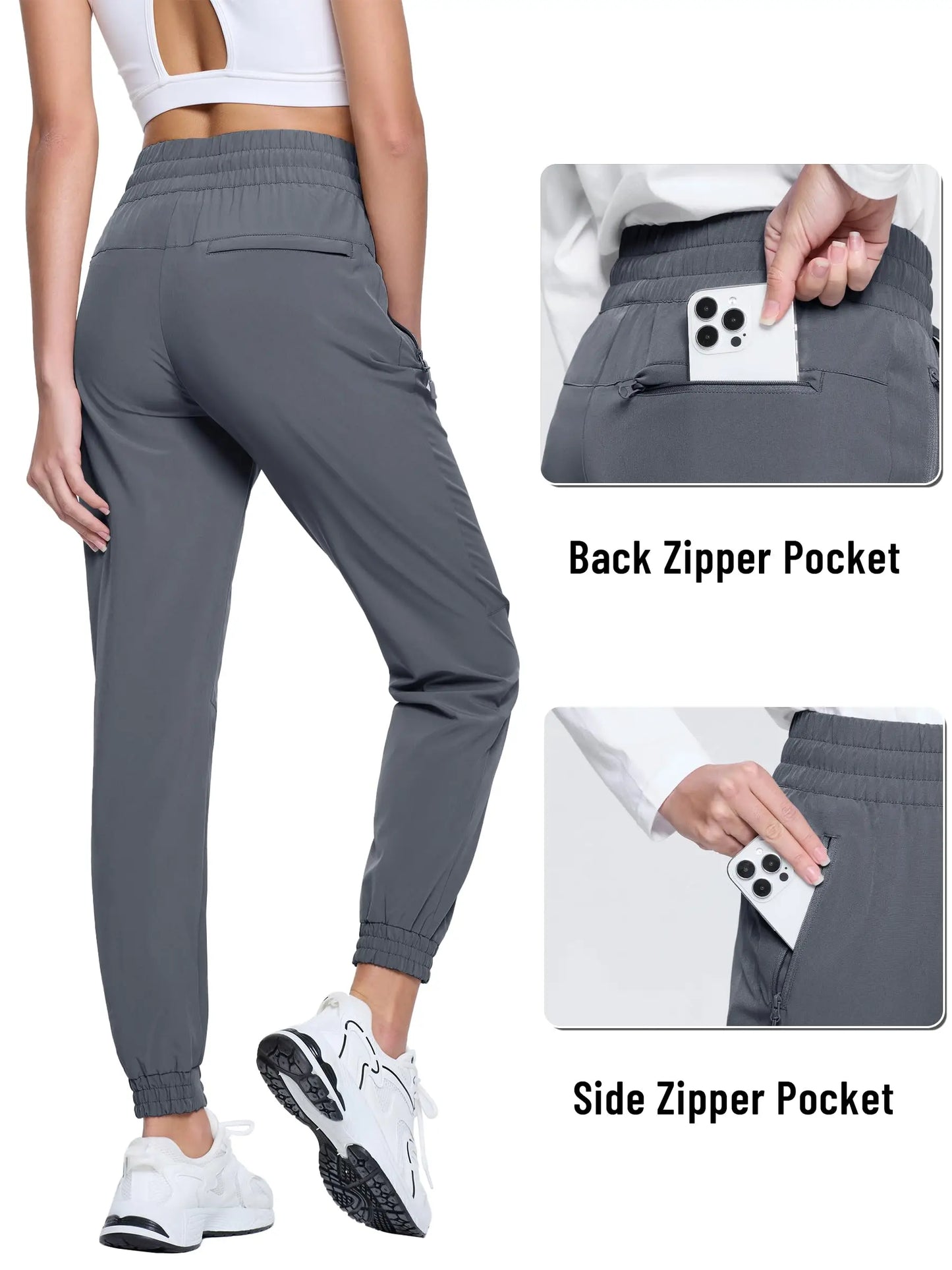 TACVASEN Quick Dry Hiking Pants Womens Outdoor Sports Drawstring Waist Joggers Waterproof Lightweight 3 Zipper Pockets Trousers