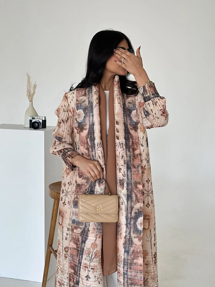 Dubai Abaya Luxury Evening Coat – Pleated Formal Cardigan Robe for Women
