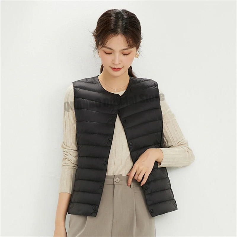 Women Sleeveless Puffer Vest Women's Ultra Light Down Vest Women Two Ways Waistcoat Portable Warm Sleeveless Winter Liner