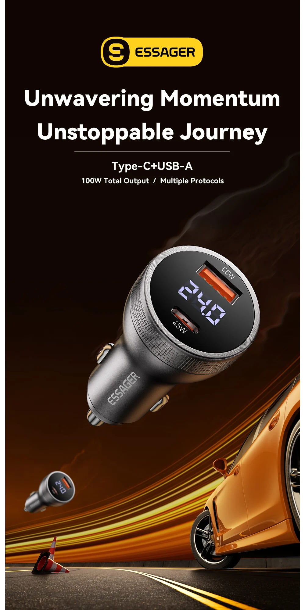 Essager 100W Car Charger USB C Quick Charge PD 45W for iPhone 15 pro 14 Xiaomi Poco Samsung Galaxy S24 Fast Charger Charging