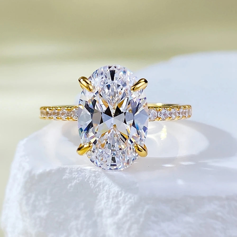18K Gold Plated 925 Sterling Silver Oval Sapphire Ring – Classic Wedding & Engagement Jewelry for Women