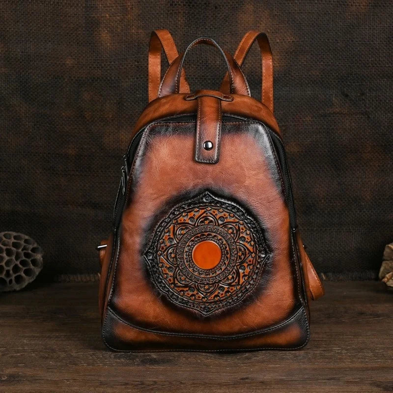 MOTAORA Vintage Large Capacity Backpack For School Teenagers Girls Women Leather Bag 2025 New Totem Embossed Travel Backpacks