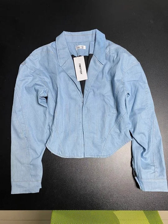 FMIYYOY Design sense women's fishbone denim jacket women's 25 spring new style high-end design sense short top regular style