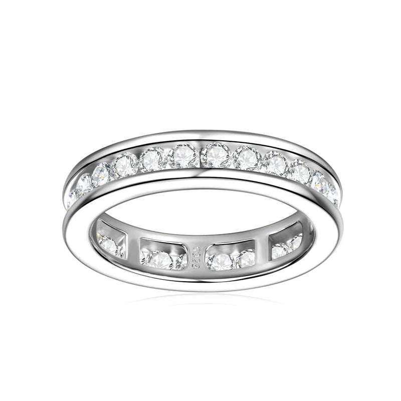 Lnngy 2.5mm Moissanite Diamond Rings Certified 925 Sterling Silver Eternity Band For Women Couples Wedding Ring Jewelry Gift