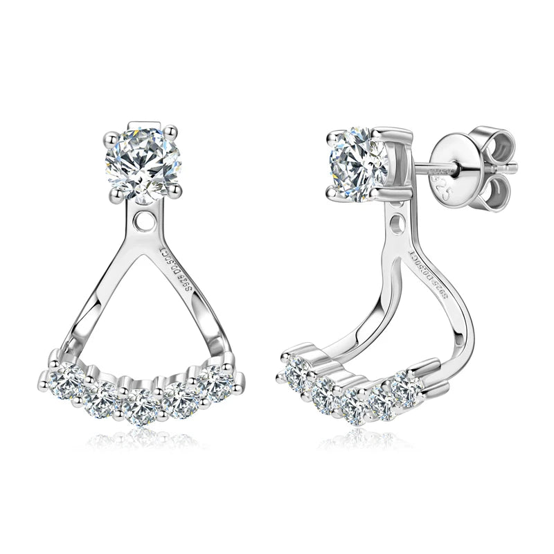 Lnngy 5mm 0.5ct Round Cut Moissanite Earring for Women 925 Sterling Silver Stud Earrings Front And Back Ear Jacket Jewelry Gift