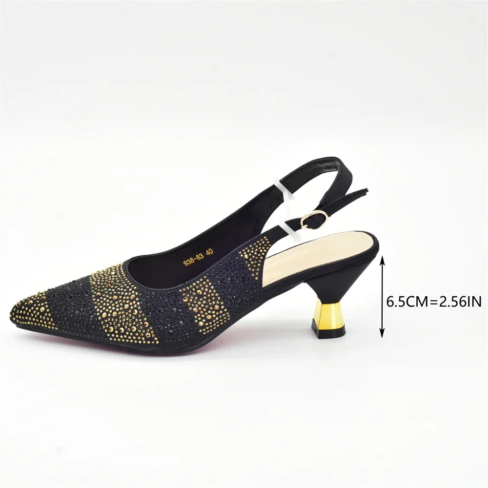 African Shoe and Bags Set for Wedding Women Shoes and Bags To Match Set with Rhinestone Italy Lady Pumps Women Shoes Luxury