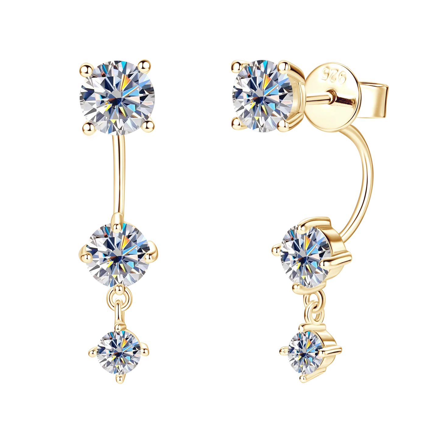 Lnngy Front Back Double Sided Moissanite Stud Earring Pendientes Plata 925 Sterling Silver Earrings For Women 2 in 1 Ear Jewelry