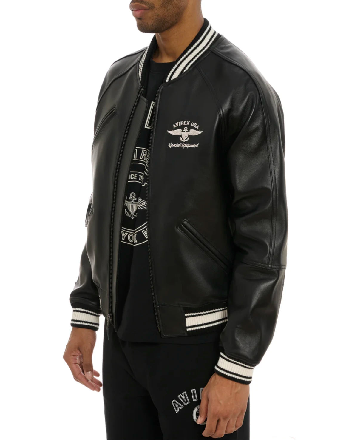 AVIREX New European lambskin genuine leather jacket men's baseball jacket US size fashion sports leisure rock embroidery coat
