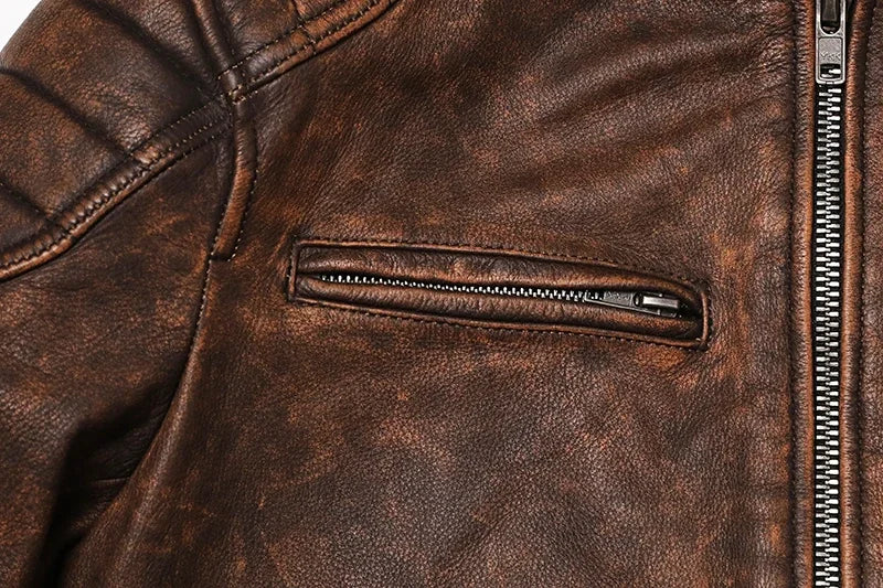 Vintage Camel Yellow Genuine Leather Biker Jacket – Slim Fit Cowhide Men’s Motorcycle Coat