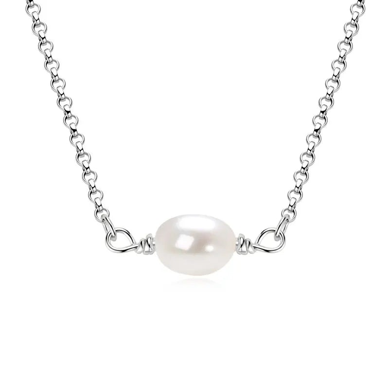 Lnngy Baroque Pearl Pendant Necklace S925 Sterling Silver Natural White Freshwater Pearl Necklace For Ladies Grace Jewelry Gift