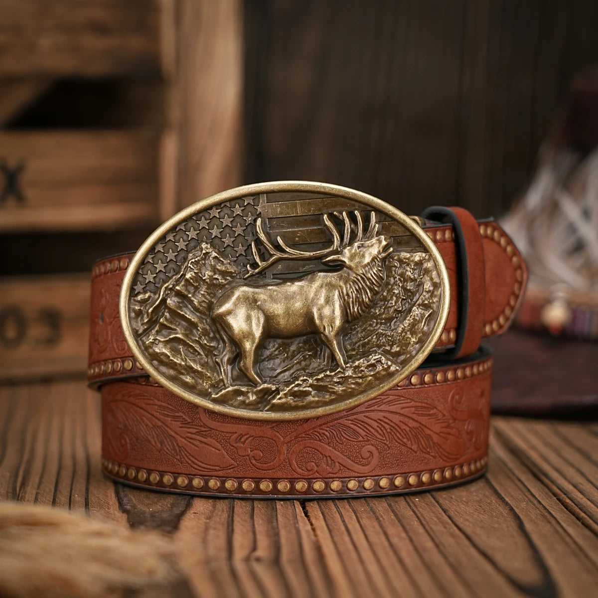 Men - Women - Western Denim - pu leather - Belt - Vintage jeans with carved buckle belt