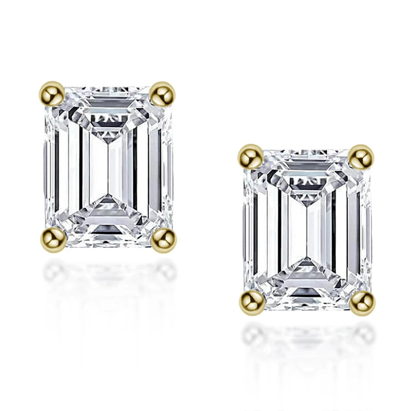 Lnngy Trendy Emerald Cut Cubic Zircon Stud Earring for Women pendientes plata 925 Sterling Silver Earrings Wedding Jewelry Gift