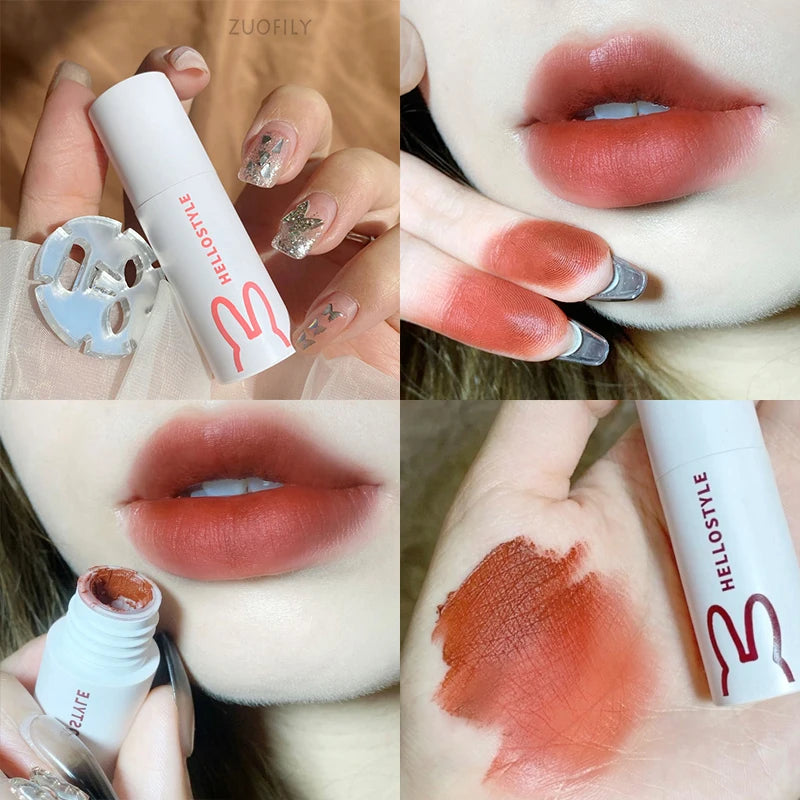 Retro Red Brown Tone Lipstick Mousse Matte Lip Mud Velvet Lip Glaze Non-Stick Cup Lipgloss Makeup Lip Tint Beauty Cosmetic