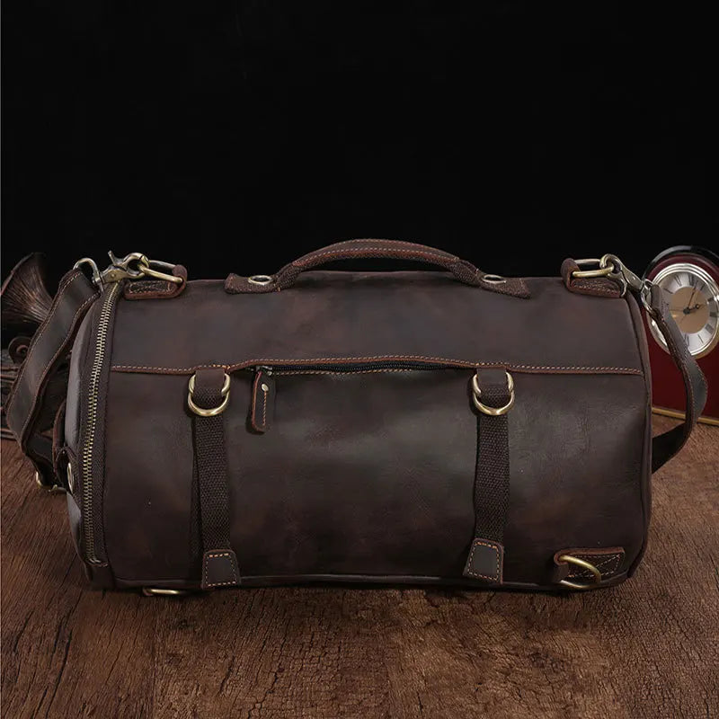 Luufan Unique Design Leather Backpack For Men Vintage Crazy Horse Leather Bucket Daypack Large Male Travel Bag Male Backpacks