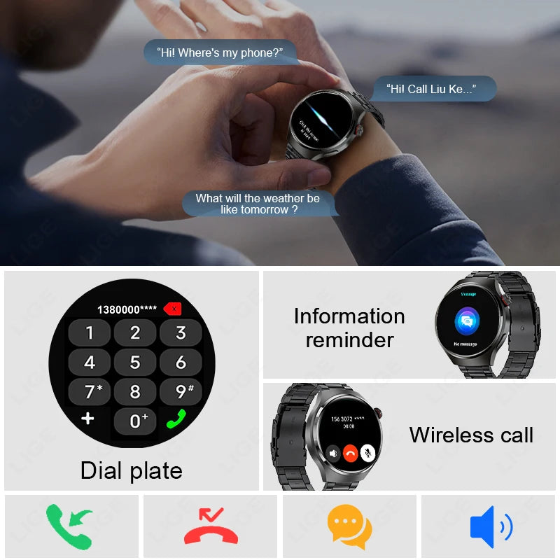 LIGE New Smart Watch Men 1.52 inch Full touch Screen Bluetooth Call Heart Rate Waterproof Men SmartWatch For GPS Sport Tracker