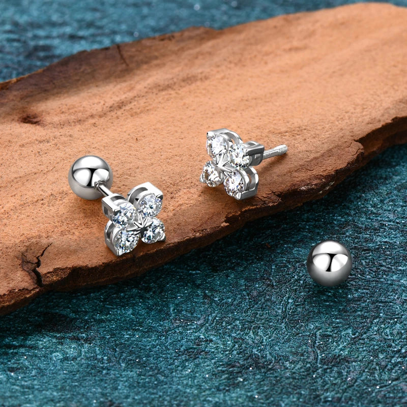 Lnngy 925 Sterling Silver Four Leaf Clover Pendant Necklace Bracelet 3mm 0.1ct Moissanite Stud Earring For Women Jewelry Set