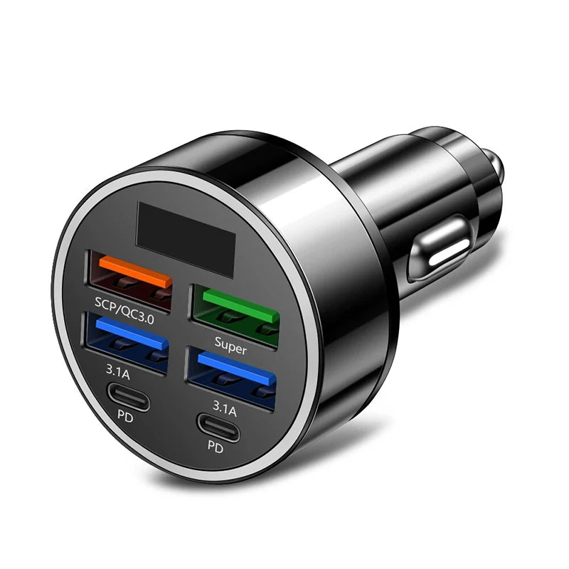 Xiaomi 100W 6 Ports Car Charger Fast Charging PD QC3.0 USB C Car Phone Charger Type C Adapter in Car For iPhone Samsung Huawei