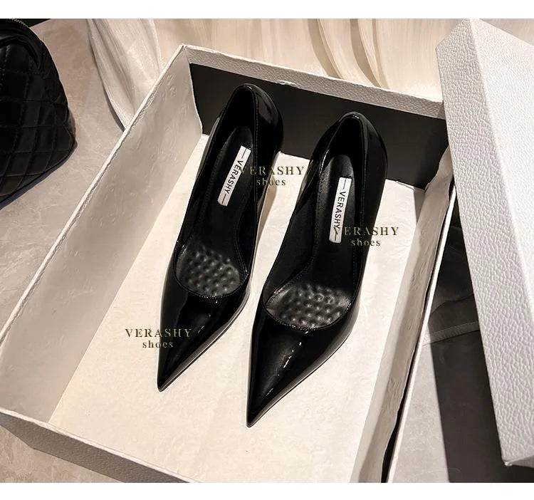 Green Shoes Quality Woman Pumps Patent Leather High Heels Sexy Party Shoes Metal Stilettos Luxury Wine red High-heeled Shoes