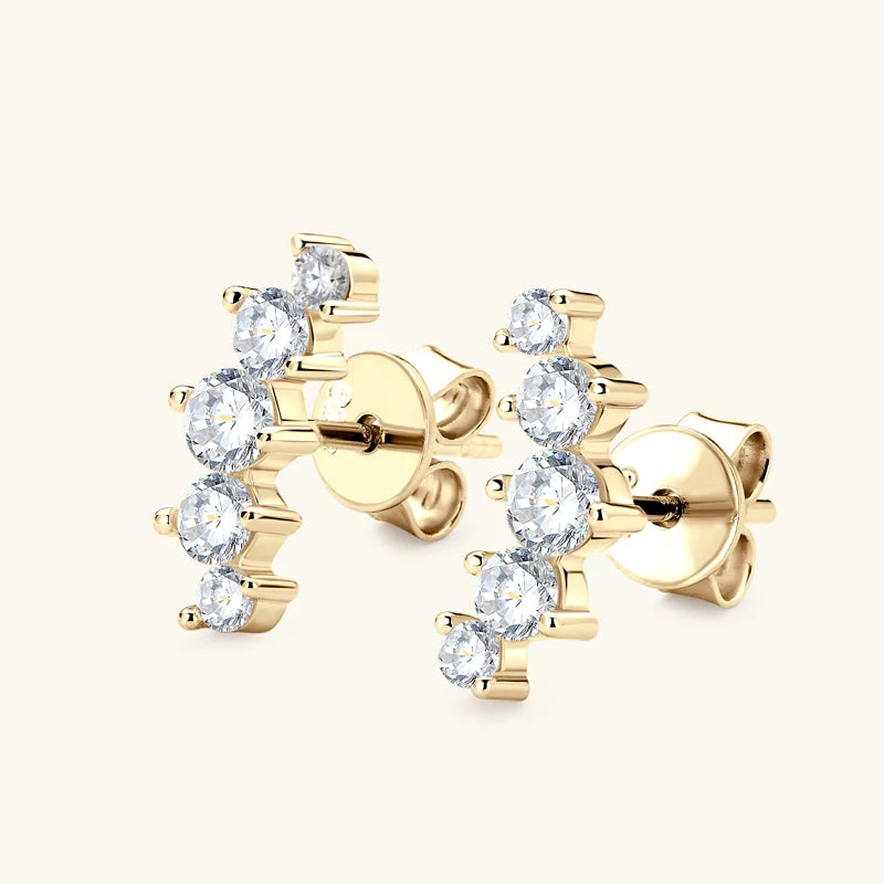 Lnngy 925 Sterling Silver Stud Earrings Necklaces Brilliant 5 Stones Moissanite Choker Necklace Climber Earring Jewelry Set