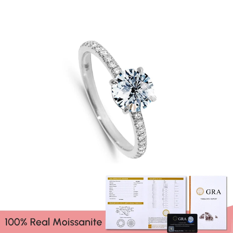 GRA Luxury 1-5ct Moissanite Diamond Rings for Women Big Solitaire Wedding Genuine Real 925 Sterling Silver Luxury Designer Jewel
