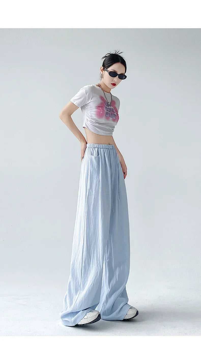 Ice Silk Wide Leg Pants Women Summer Thin Loose Casual Sun Protection Straight Leg Yamamoto Pants Lazy Dragging Pants