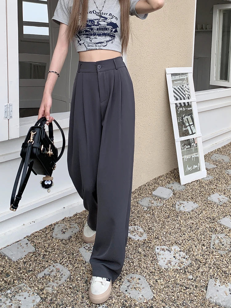 plus Size Women's Casual Wide Leg Pants High Waist Slimming Trousers Versatile Spring Faion Korean Sle Commute Pants