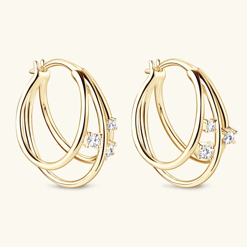 Lnngy Exquisite Multilayer Circle Earrings For Women 925 Sterling Silver Bling Moissanite Huggies Hoop Earring Fashion Jewelry