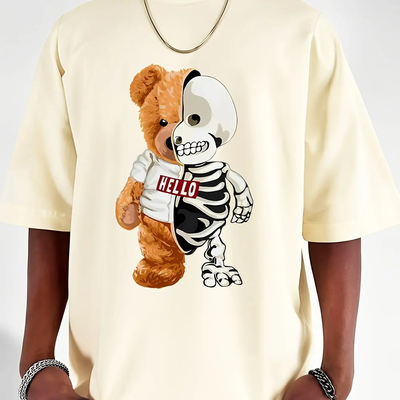 Men's 100% Cotton Casual Sports Skull Bear Printed Short Sleeve T-Shirt