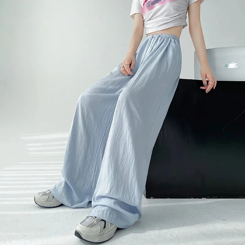 Ice Silk Wide Leg Pants Women Summer Thin Loose Casual Sun Protection Straight Leg Yamamoto Pants Lazy Dragging Pants