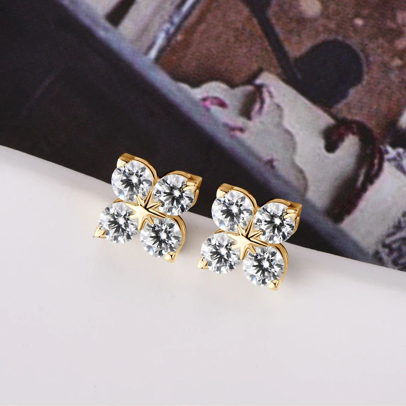 Lnngy Four-leaf Clover Moissanite Earring Pendant Necklace For Women 925 Sterling Silver Stud Earrings Lucky Flower Jewelry