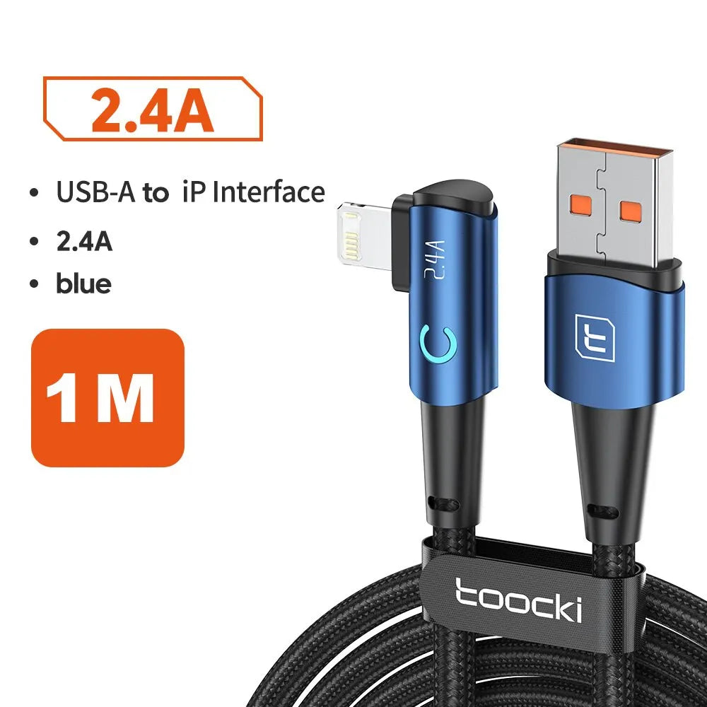 كابل Toocki USB لهاتف iPhone 14 13 12 11 Pro Max شاحن سريع كابل Lightning سلك USB لهاتف iPhone 12 11 X XR 8 7