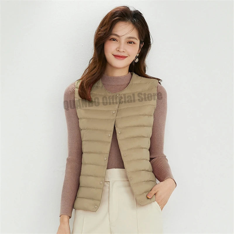 Women Sleeveless Puffer Vest Women's Ultra Light Down Vest Women Two Ways Waistcoat Portable Warm Sleeveless Winter Liner