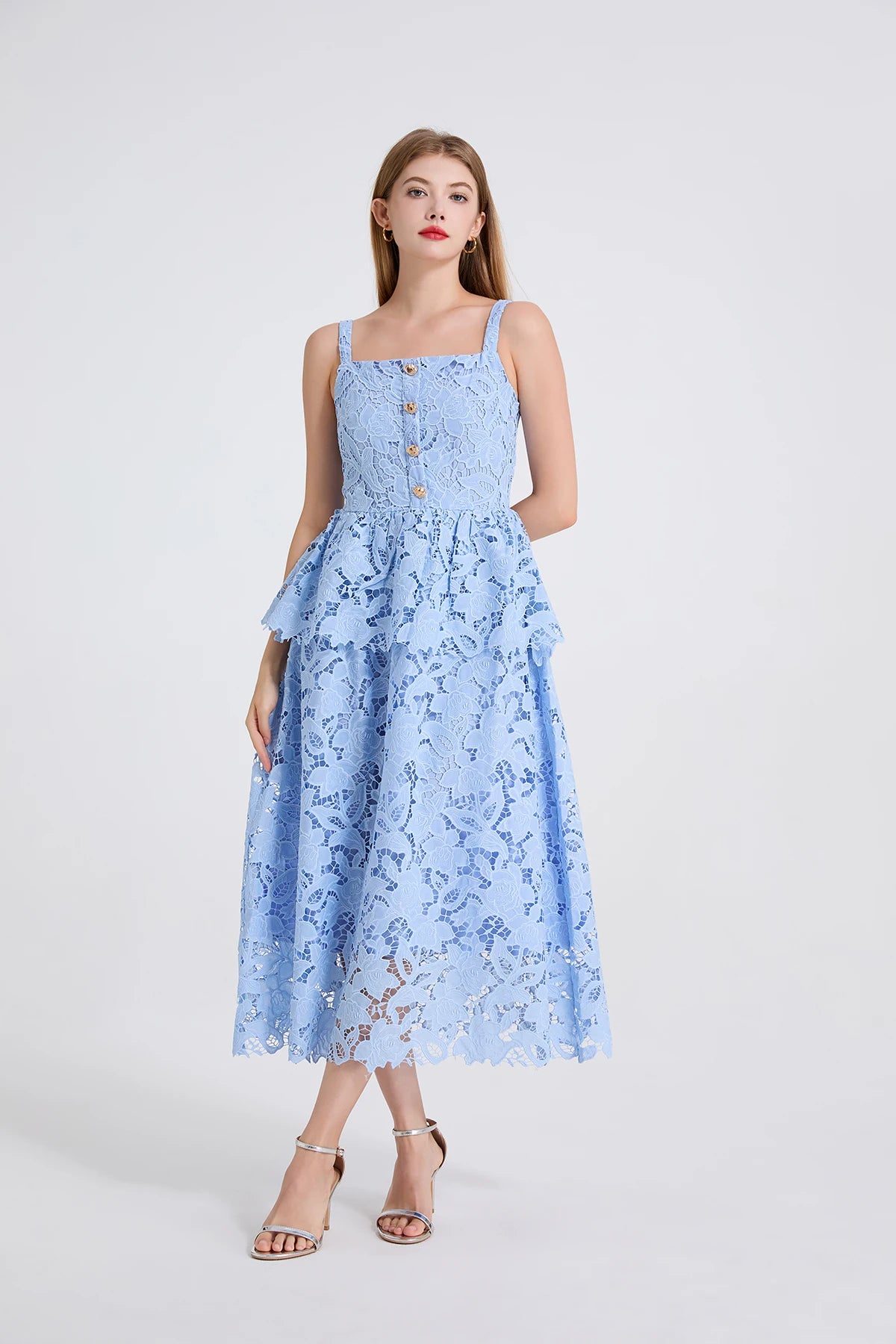 Women's Dress New Flower Embroidery Square Collar Long Dresses for Summer 2025 Backless Sleeveless Midi Dresses Party Dresses