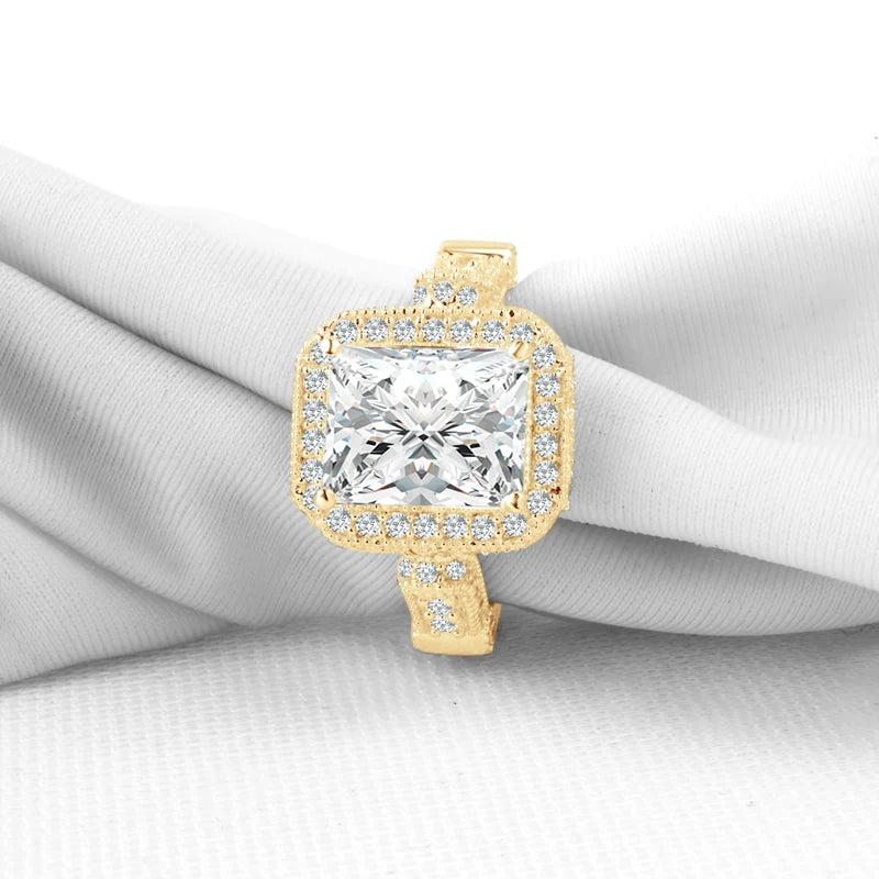 Lnngy Pure 10K Yellow Gold Wedding Bands Radiant Cut 8*10mm Moissanite Engagement Ring for Women Exquisite Finger Jewelry Gift
