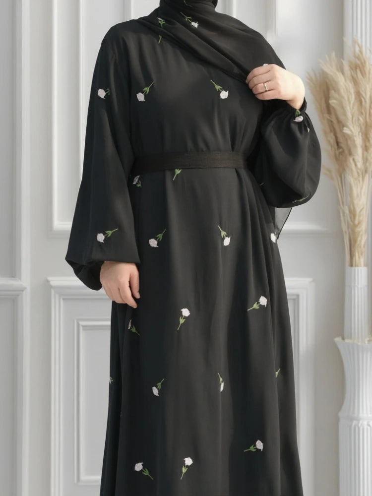 Black Muslim Kaftan Abaya Damen Dubai Arabic Embroidery Dresses Prayer Clothes Women Marocain Robe Femme Musulmane Vestidos New