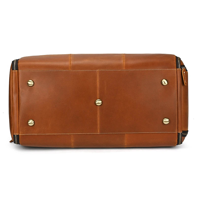 Crazy Horse Leather Folding Suit Bag Man Business Travel Bag With Shoe Pocket Clothes Cover Luggage Duffel Bag Man Bag For Suits
