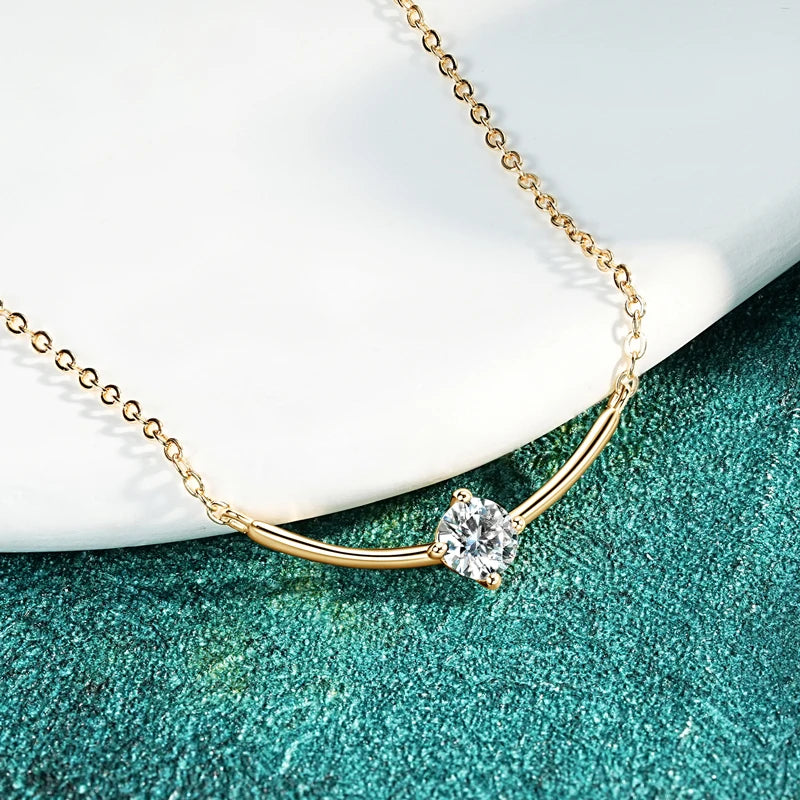 Lnngy Minimalist Choker Necklace For Women 925 Sterling Silver 5mm 0.5ct Moissanite Pendant Necklace Delicate Daily Jewelry Gift