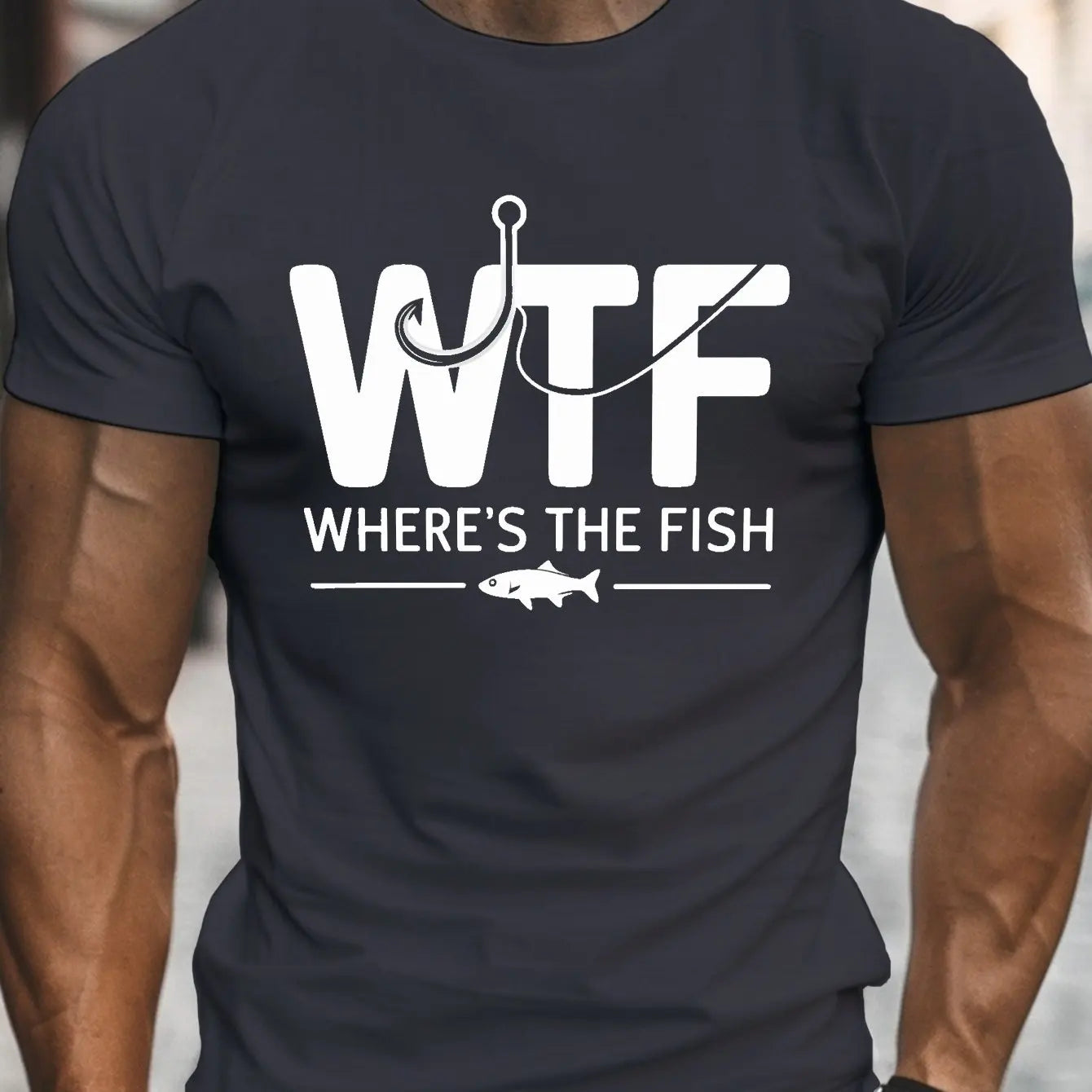 🐟 Men’s Summer 100% Cotton Casual T-Shirt,WTF (where’s the fish) Print | Loose Fit | Round Neck | Breathable Comfort