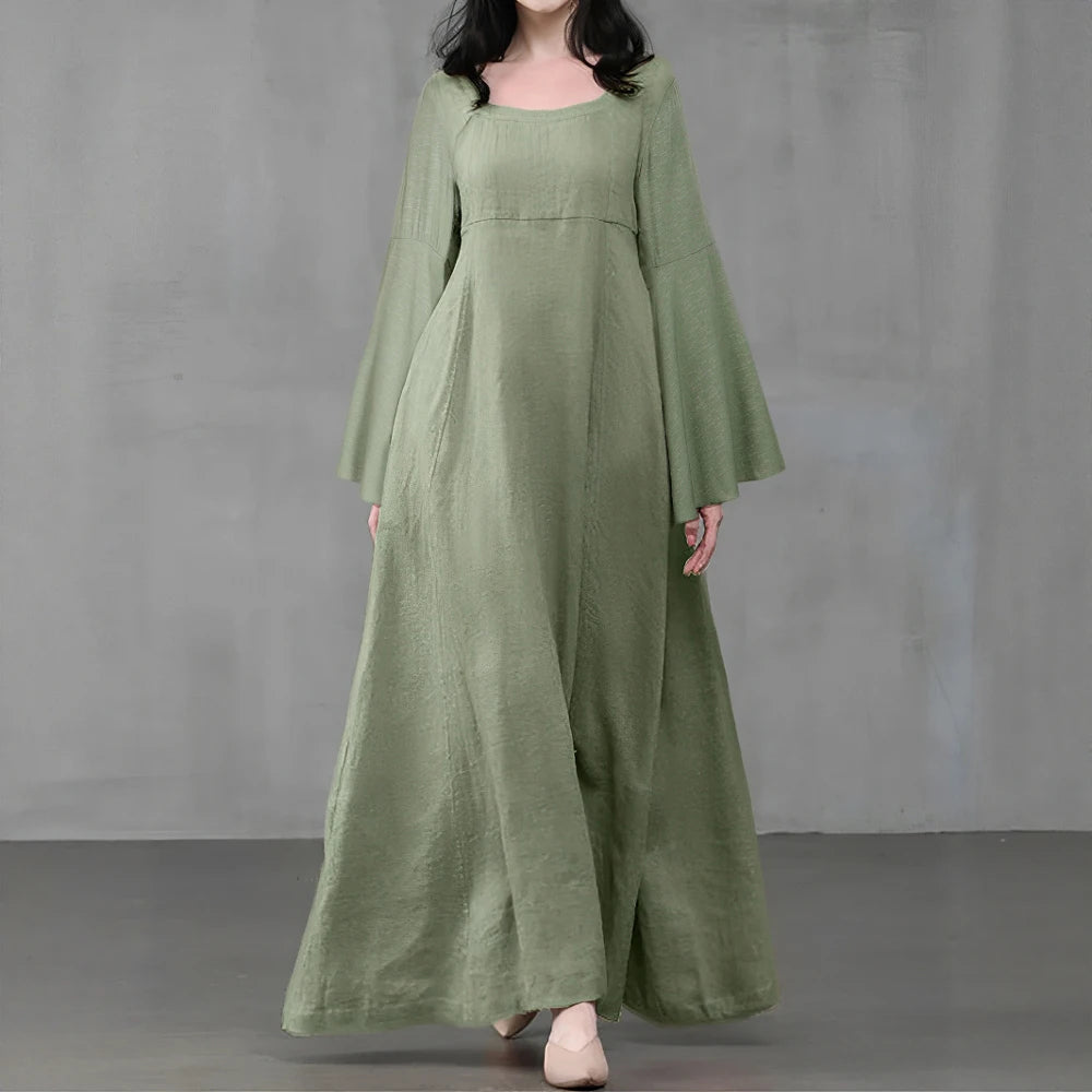 Rafiah Summer Dresses Comfortable Daily Solid Color Long Sleeve Square Neck Maxi Loose Fit Daily Long Dresses For Women