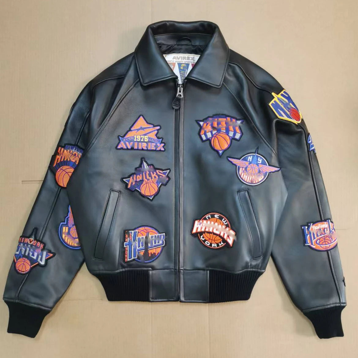AVIREX 2025 Spring New Colorful Multi Logo Europe Imported Lamb Leather Jacket Men's Trend Sports Casual Genuine Leather coat