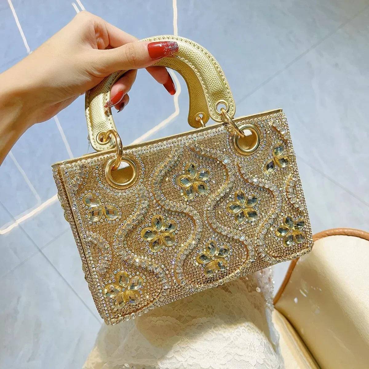 Women's Luxury Rhinestone Evening Bag – Handmade Shoulder & Crossbody Party Clutch