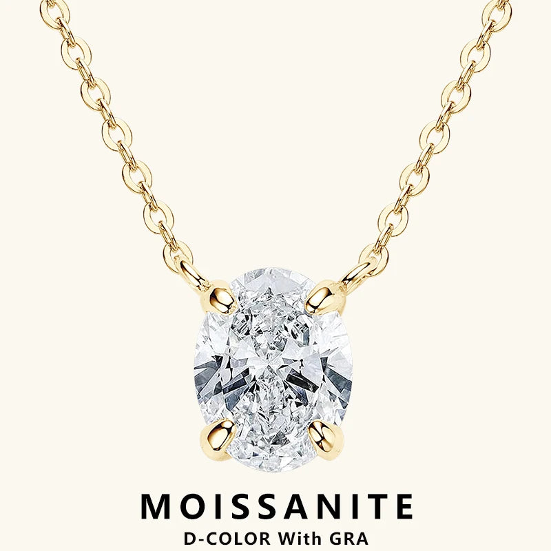 Lnngy 2024 Trend Oval Cut Moissanite Necklace For Women 925 Sterling Silver Pendant Necklace Exquisite Anniversary Brithday Gift
