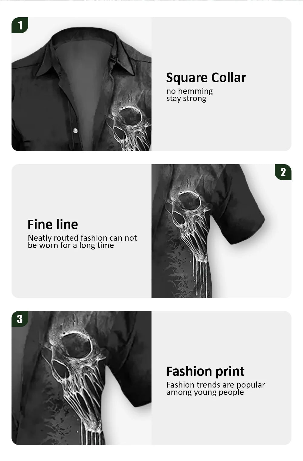 2023 Men's Shirts Lapel Streetwear Vintage Shirt For Men Skull Hip Hop Short Sleeve Top Party Summer Casual Hawaiian