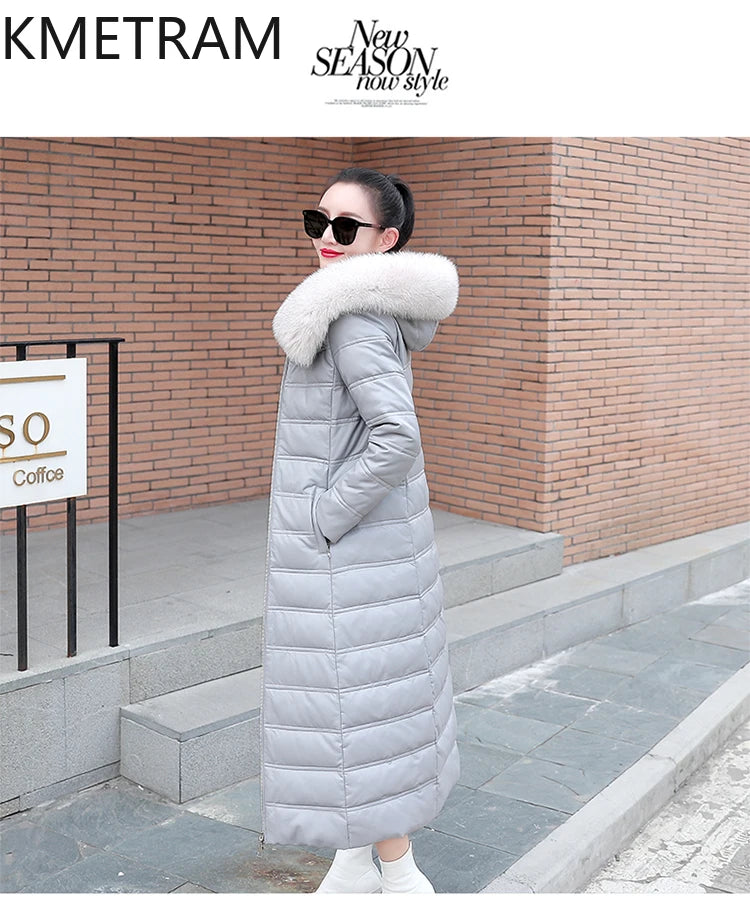 KMETRAM Winter Long Length Coats for Women Clothing Sheepskin Down Jackets White Duck Down Fox Fur Collar Casaco Feminino