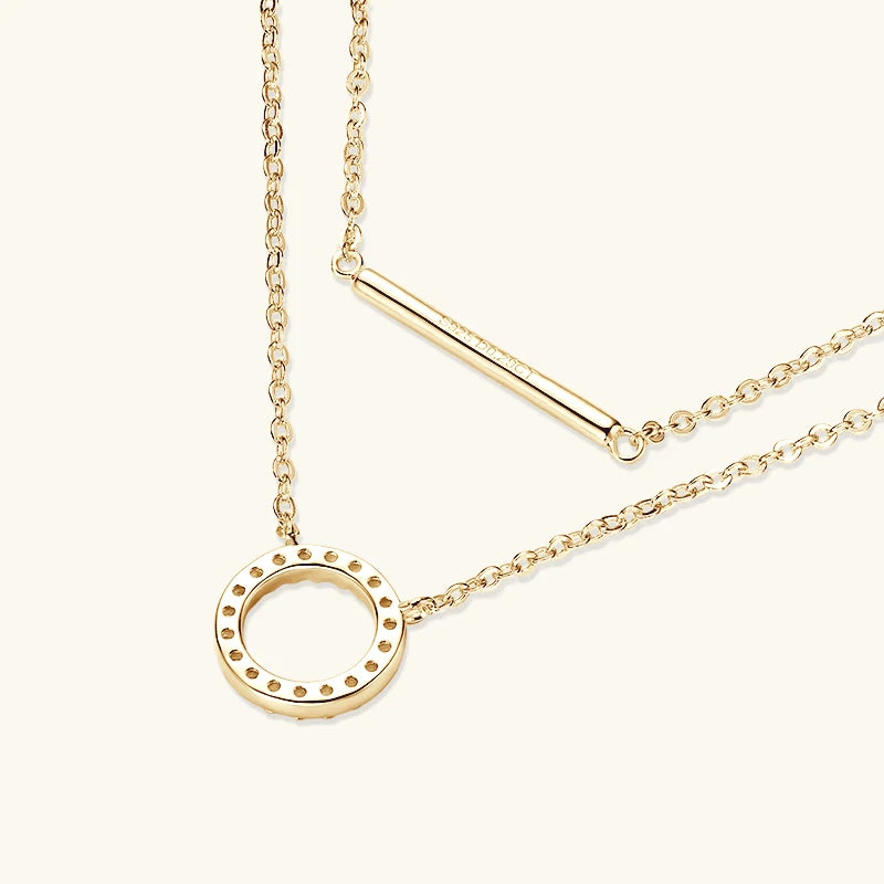 Lnngy Double Layer Chain Necklace For Women 925 Sterling Silver Moissanite Circel Pendant Necklaces Stud Earring Jewelry Set