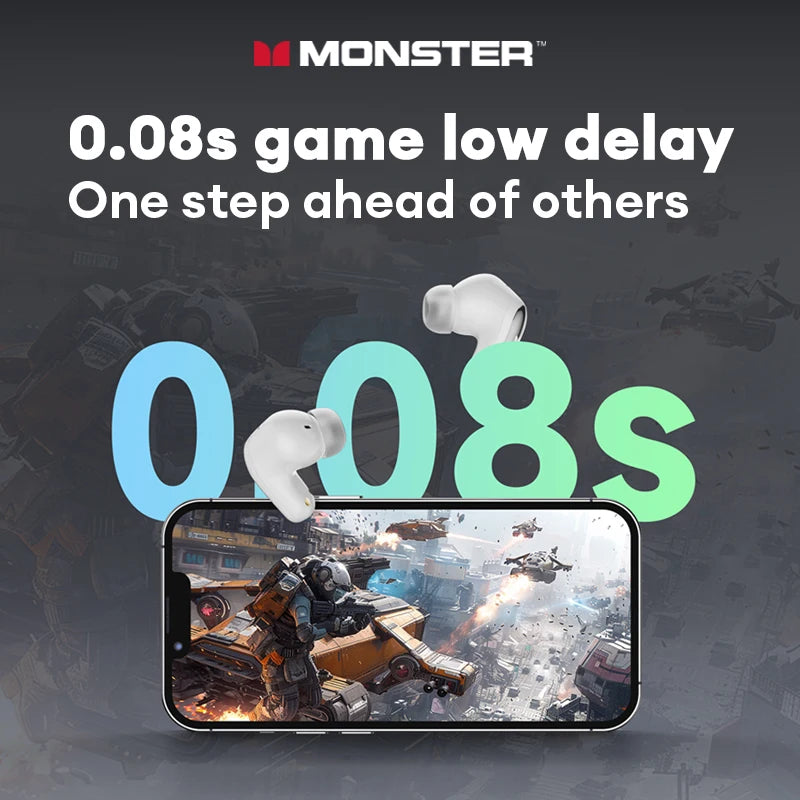 Monster MQT52 Wireless Bluetooth 5.4 Earphones Long Battery Life Gaming Headphones Dual Mode HIFI Stereo Sound Headset With Mic