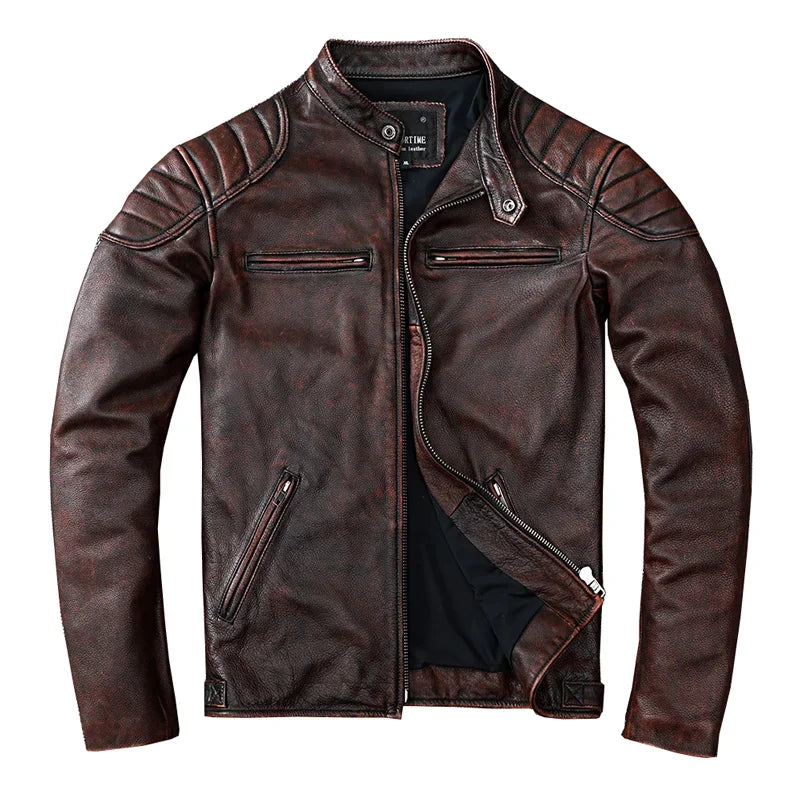 Vintage Camel Yellow Genuine Leather Biker Jacket – Slim Fit Cowhide Men’s Motorcycle Coat